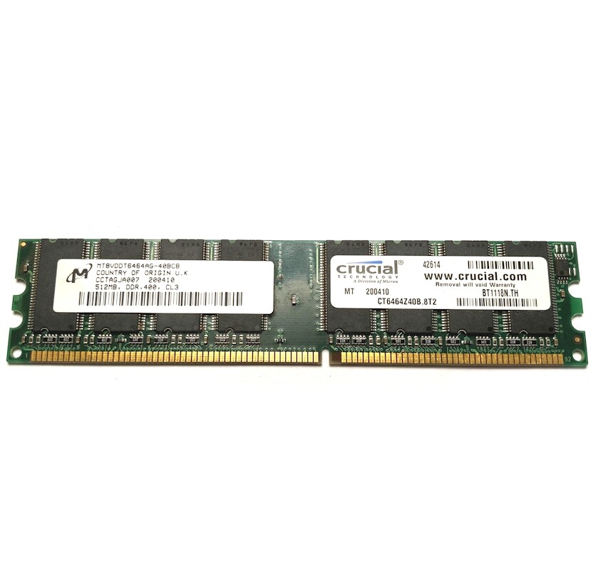 RAM Micron Crucial Technology 512MB DDR 400MHz PC3200 184Pin CL3 Computer Memory