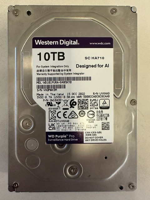 WD 10TB ( USED)  WD 10TB  Purple WD101PURA Server Surveillance  Hard Drive