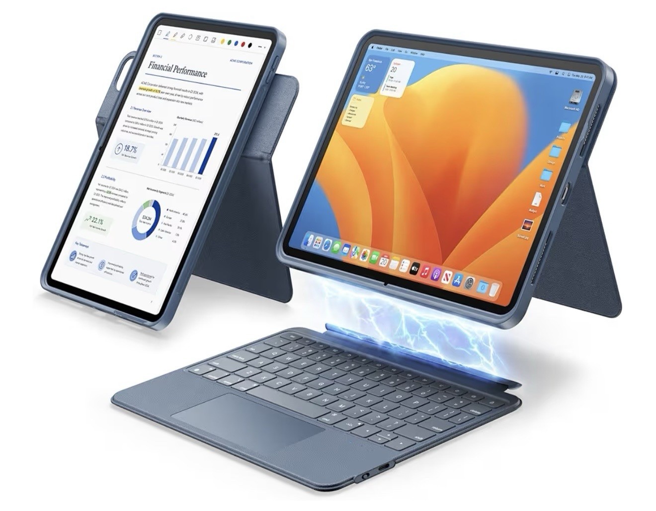 HOU iPad Air 11 M4 M3 M2 Keyboard Case Rotating Magnetic Touchpad Blue