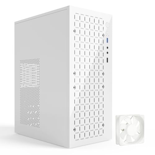 Micro ATX PC Case, Slim Desktop, White, 2 USB Ports, 2 Fans
