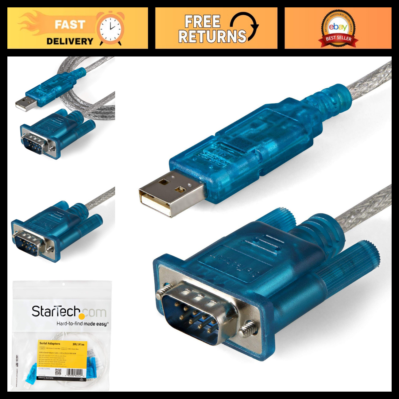 3ft USB to RS232 DB9 Serial Adapter Cable - 1-Port USB to Serial Converter M/M