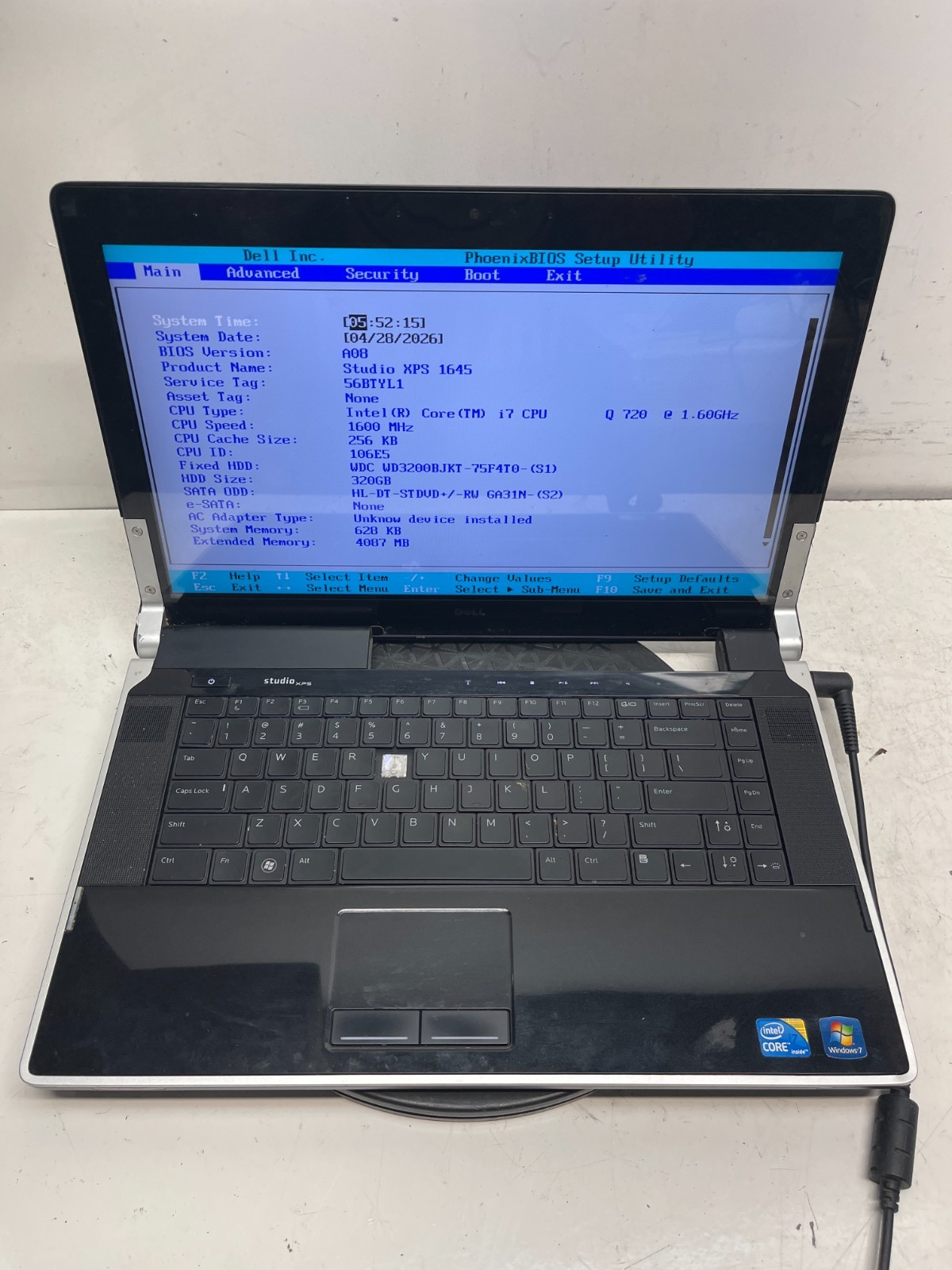 Dell Studio XPS 1645 Intel Core i7 720 1.60GHz 4GB Ram  NO HDD
