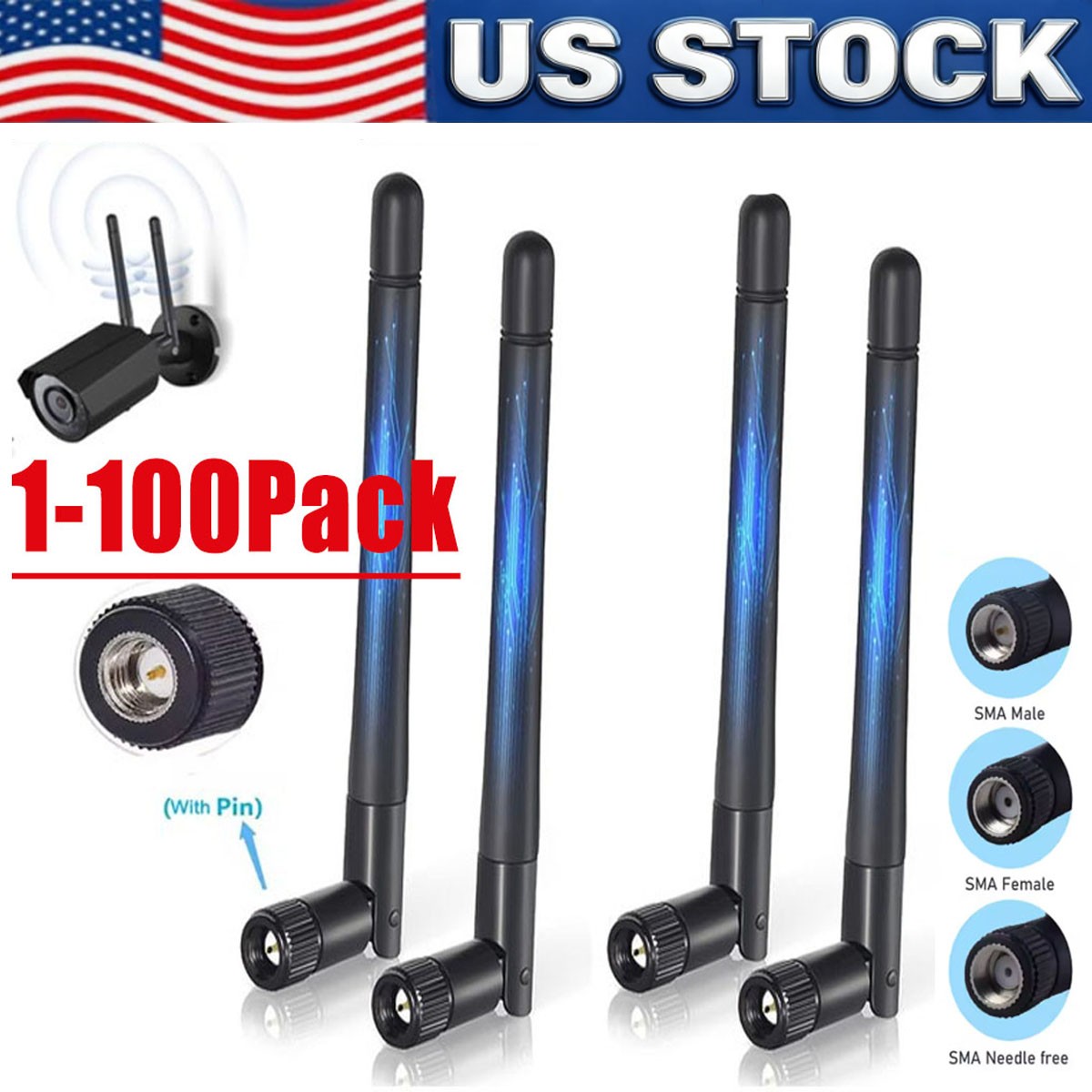 RP-SMA Antenna for WiFi 2.4GHz/5Ghz Wireless Router Card Male Female Pin Lot