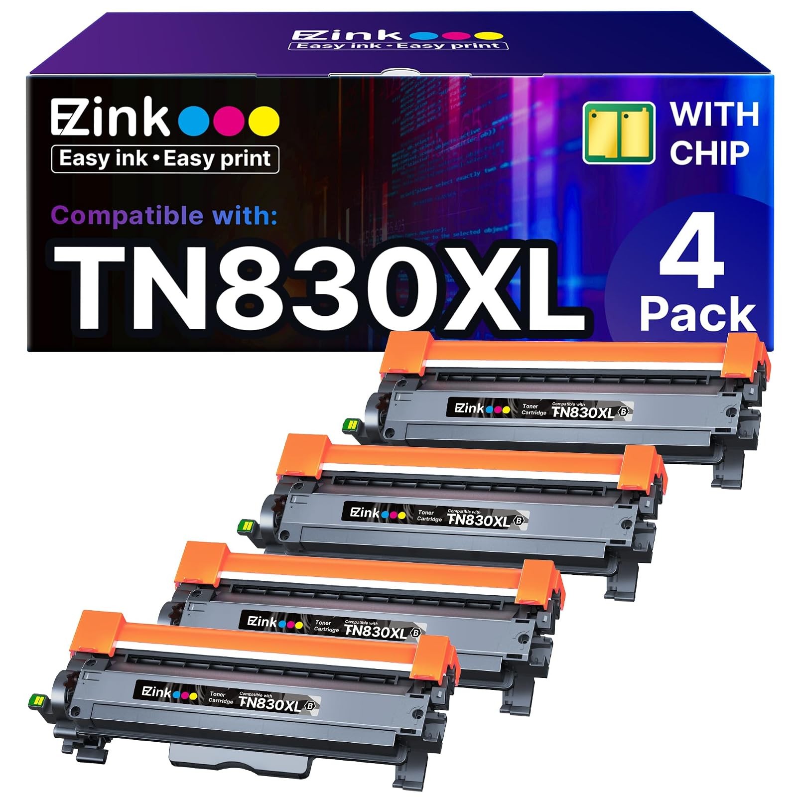E-Z Ink Compatible TN830XL Toner Brother 4 Pack