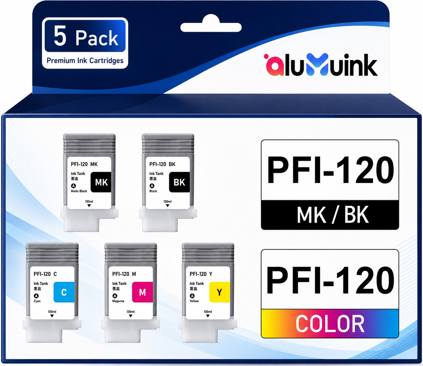 PFI-120 Pigment Ink Cartridge 130ml 5Pack for TM-300 TM-305 TM-200 TM-205