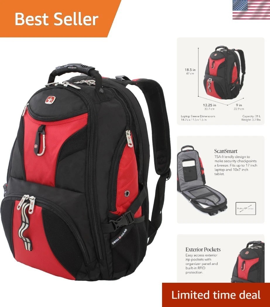 1900 Scansmart TSA 17-Inch Laptop Backpack, Black/Red