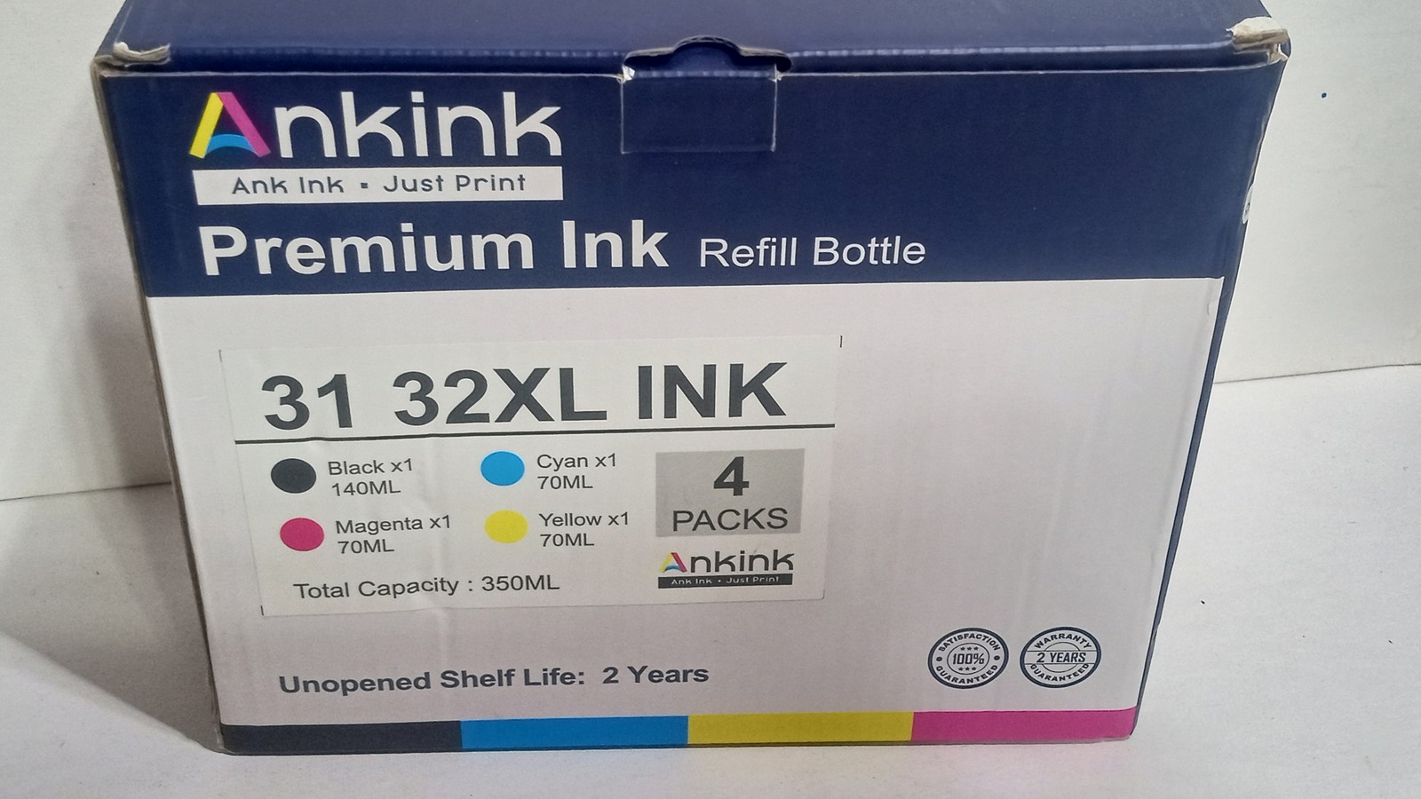 Ankink Premium Ink Refill Bottle Set for 31 32XL - Black, Cyan, Magenta, Yellow
