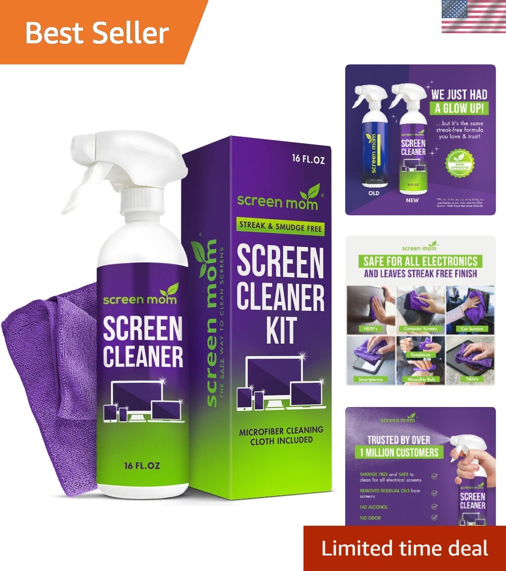 Alcohol-Free Screen Cleaner with Microfiber Cloth - Effortless Streak-Free Shine