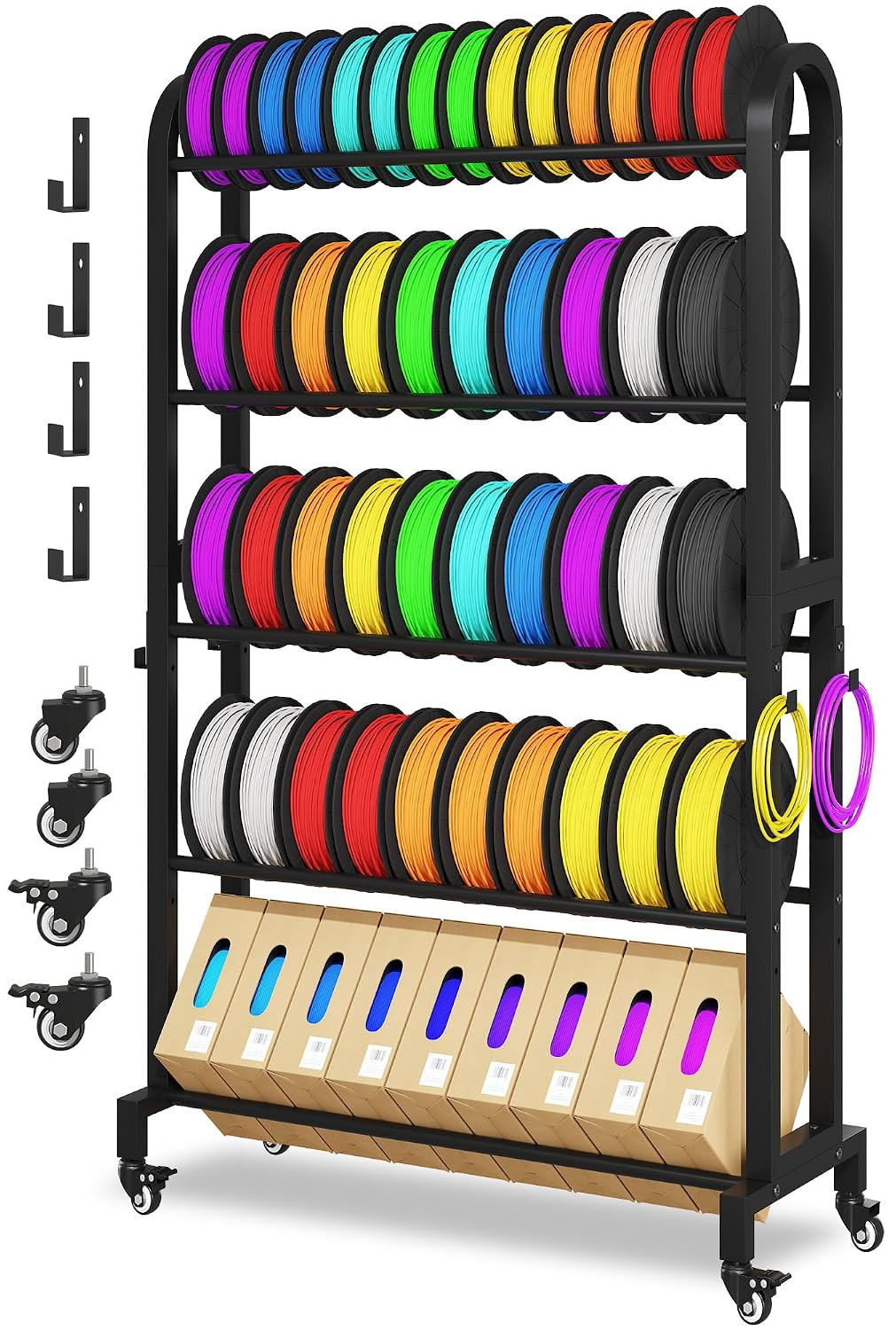 3D Printer Filament Storage Rack with Wheels, 5-Tier Adjustable Metal Shelf Hold