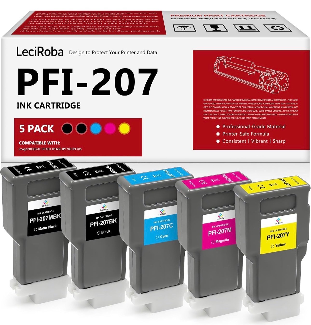 PFI207 Ink Cartridge for Canon PFI-207MBK PFI-207BK PFI-207C PFI-207M PFI-207Y