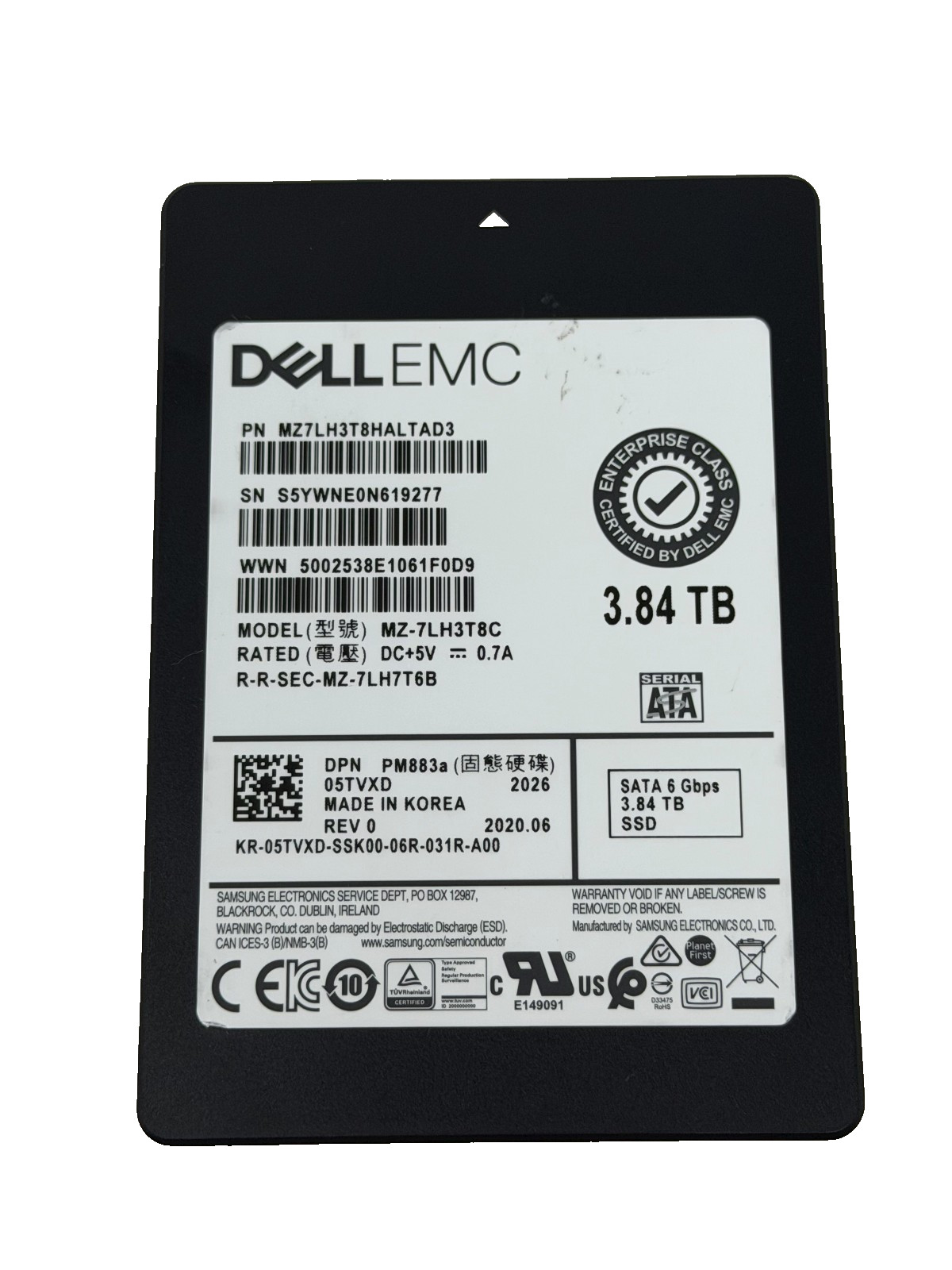 Dell Samsung PM883 3.84TB 2.5" SATA III Enterprise SSD MZ-7LH3T8C 5TVXD 99%