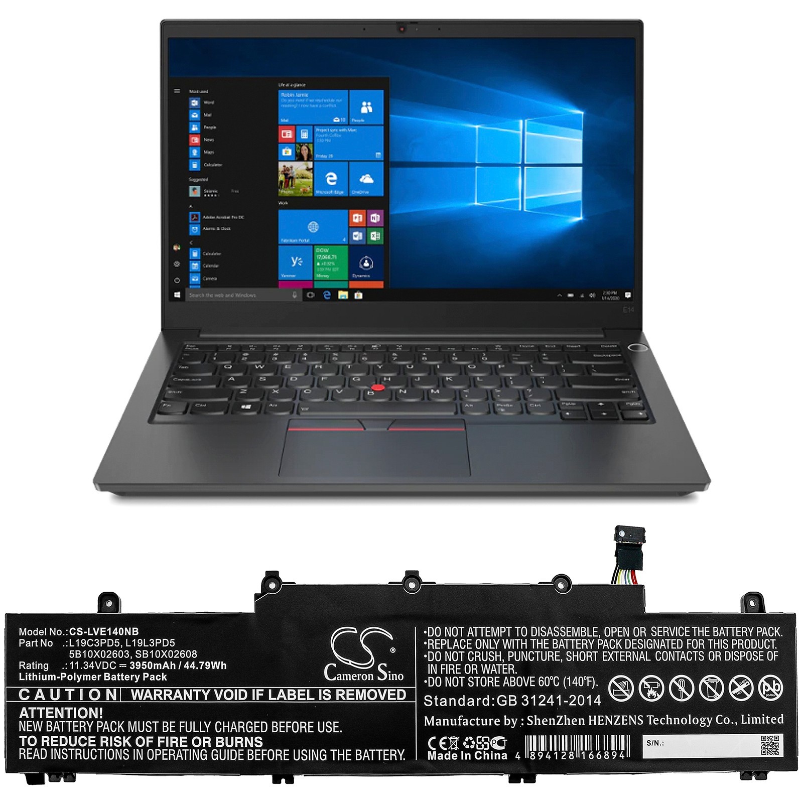 BATTERIE 3950mAh Lithium-Polymer Pour Lenovo ThinkPad E14 E15 Gen 2 L19L3PD5