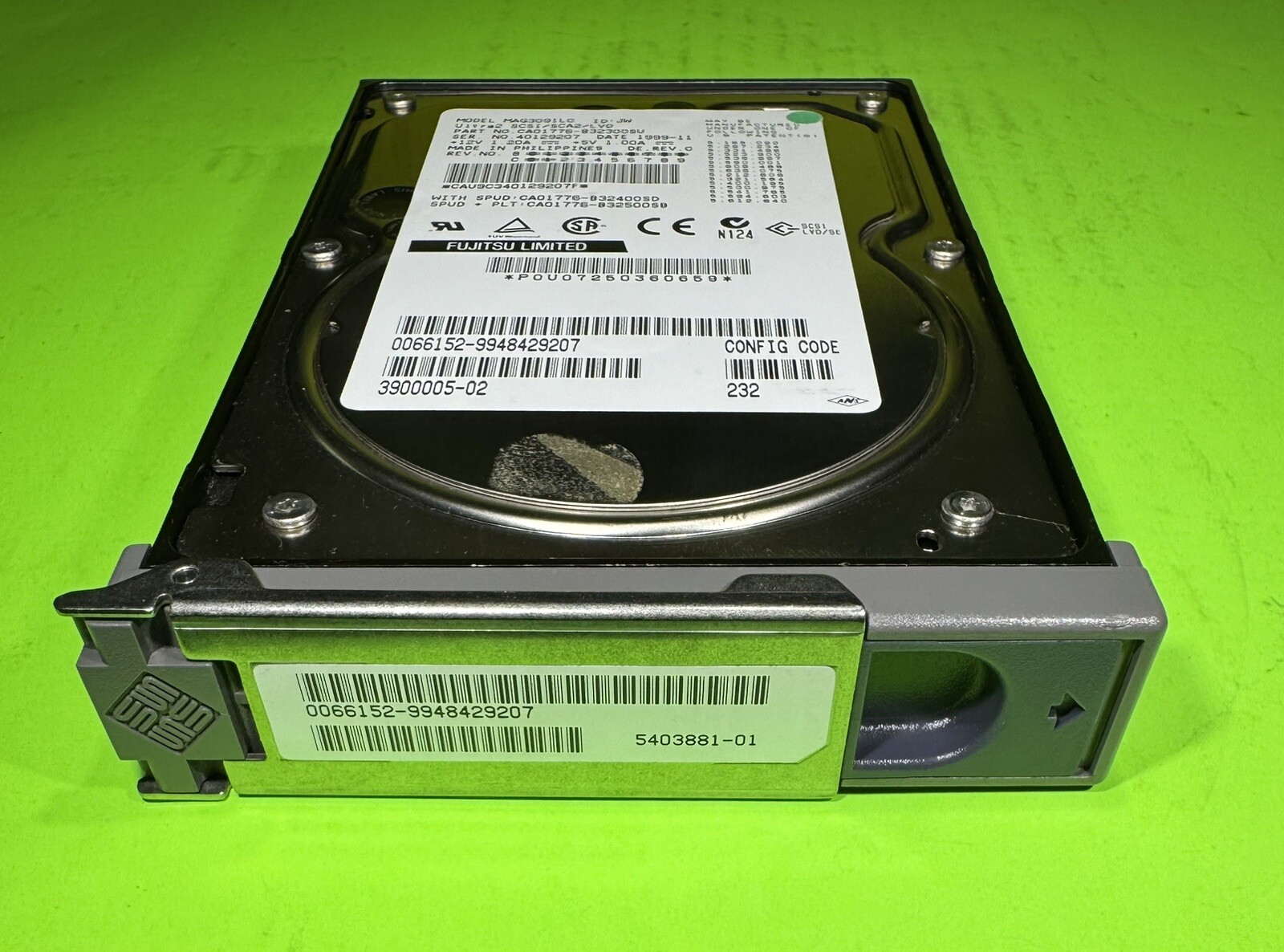 Sun 540-3881 9.1GB 3.5" 10K RPM 80p Ultra-1 SCSI HDD w/SPUD Bracket, Fujitsu