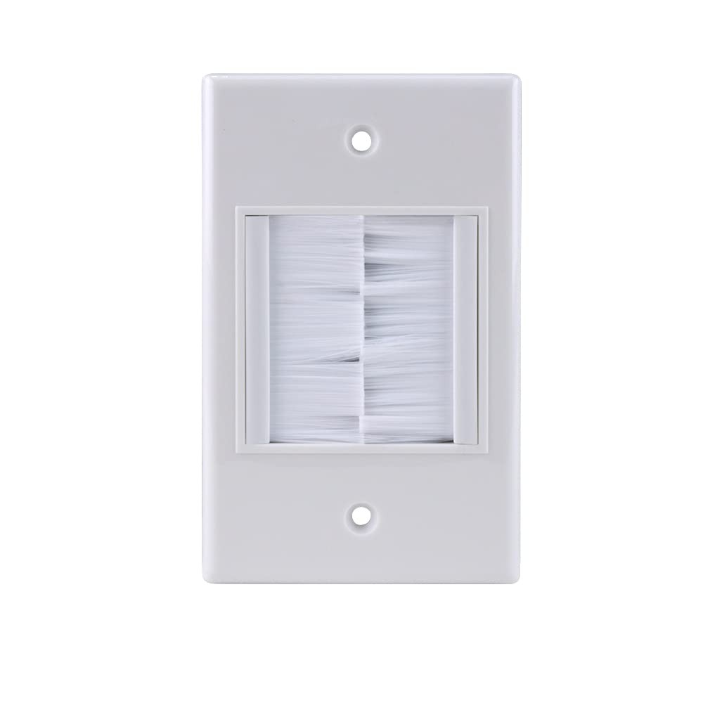 Construct Pro SingleGang WideMouth Decor Brush Plate White Cable Pass Through