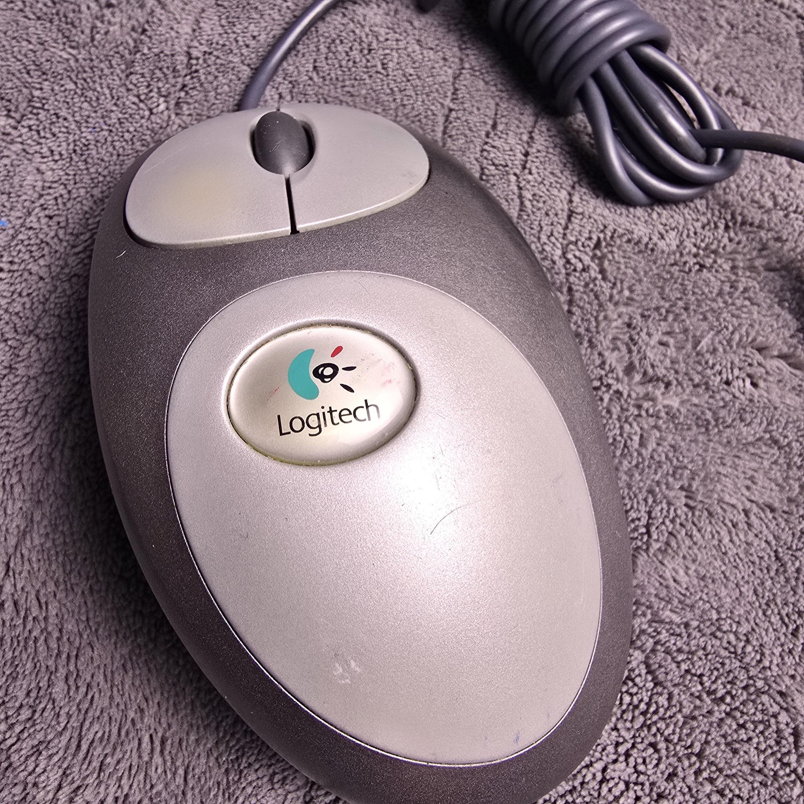 Retro Logitech MouseMan Optical Dual Sensor USB Wired Mouse M-BL63B Grey Silver