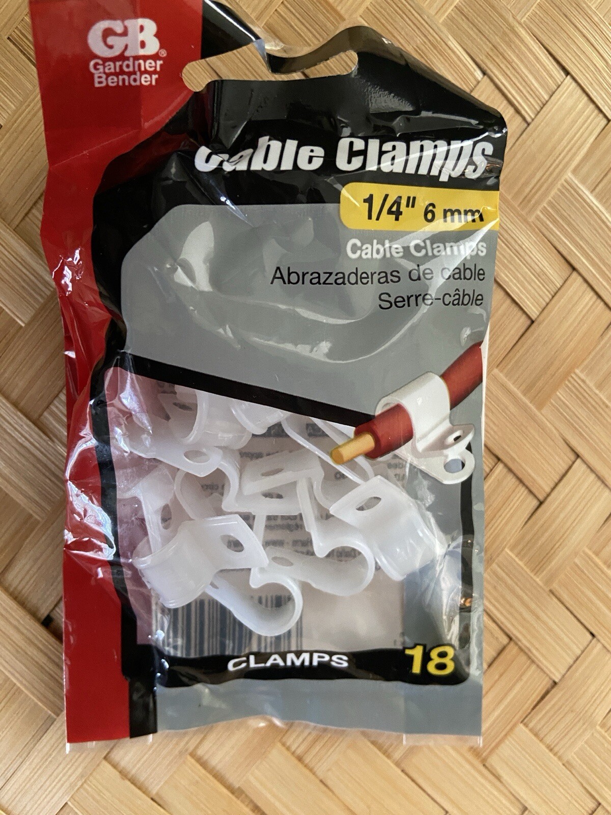 (18-Pk) Gardner Bender Cable Clamps Plastic Black 1/4" 6mm PPC-1525UVB