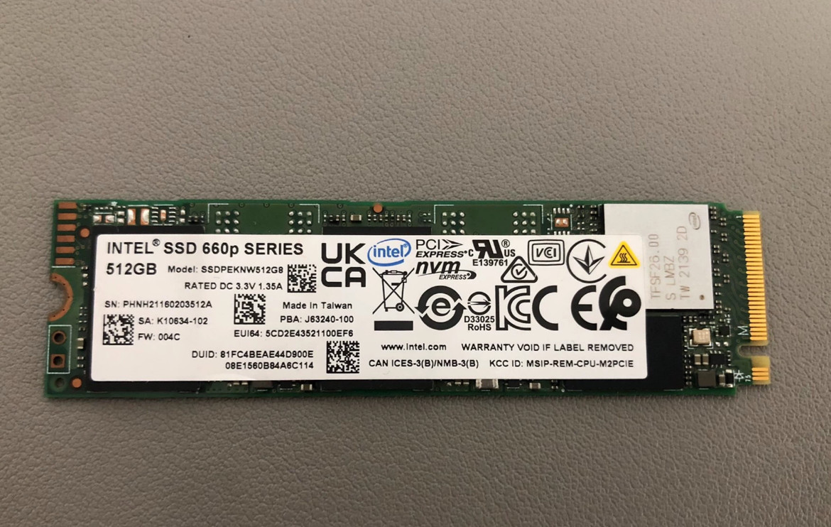 Intel 660p 512GB M.2 NVMe SSD PCIe3.0 x4 2280 M-Key Internal Solid State Drive