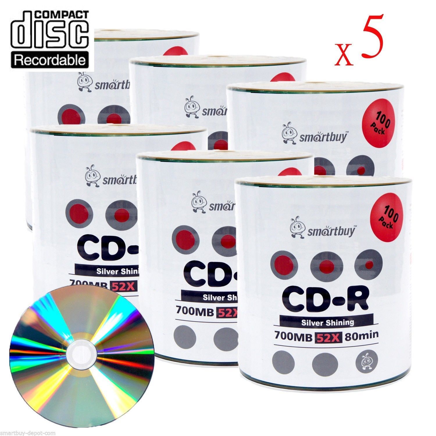 3000-Pack Smartbuy Blank CD-R 52X 700MB/80Min Shiny Silver Recordable Media Disc