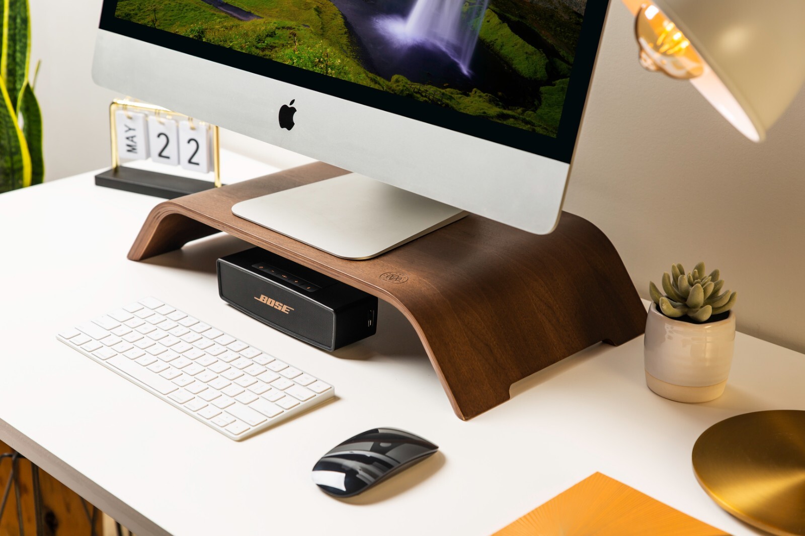 Wood Monitor Stand Desk Riser Curved Wooden Laptop Stand Minimalist 