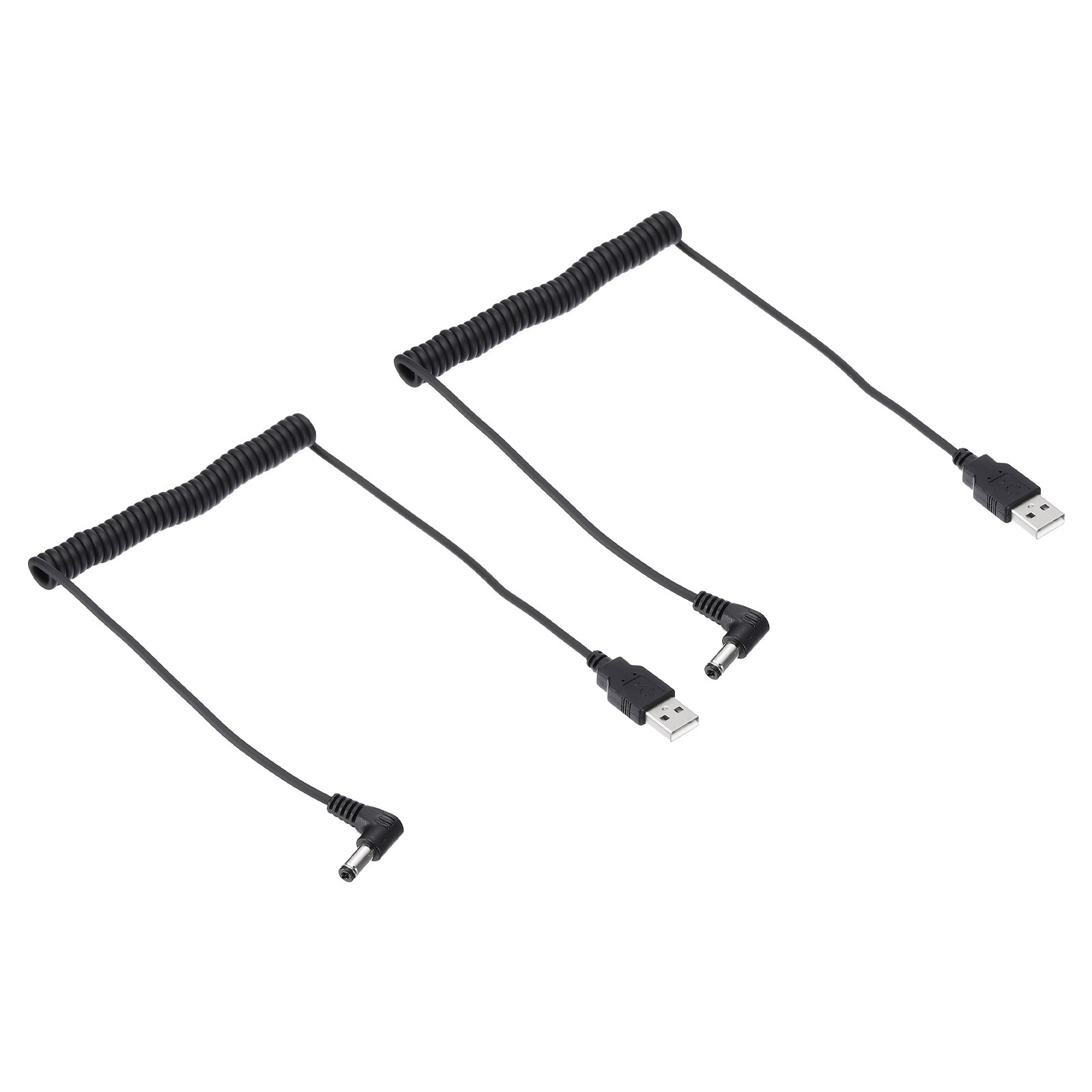 USB2.0 A Male to DC 5.5mm x 2.1mm Coiled Cable 2 Pcs 90 Degree Angle Cable Cord