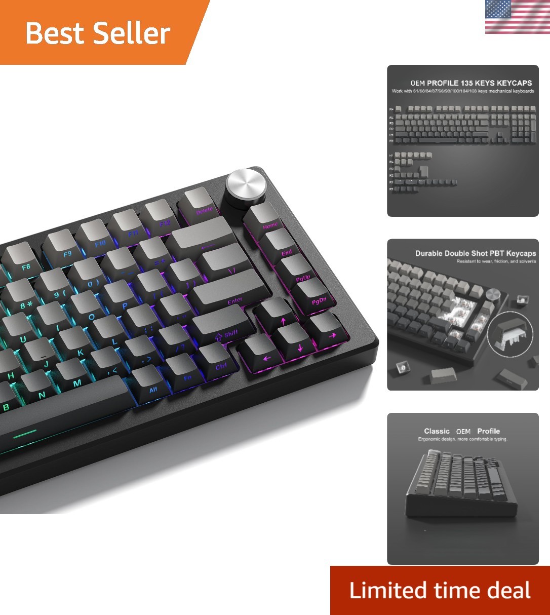 Double Shot PBT Gradient Keycap Set for Mechanical Keyboards - 136 Keys
