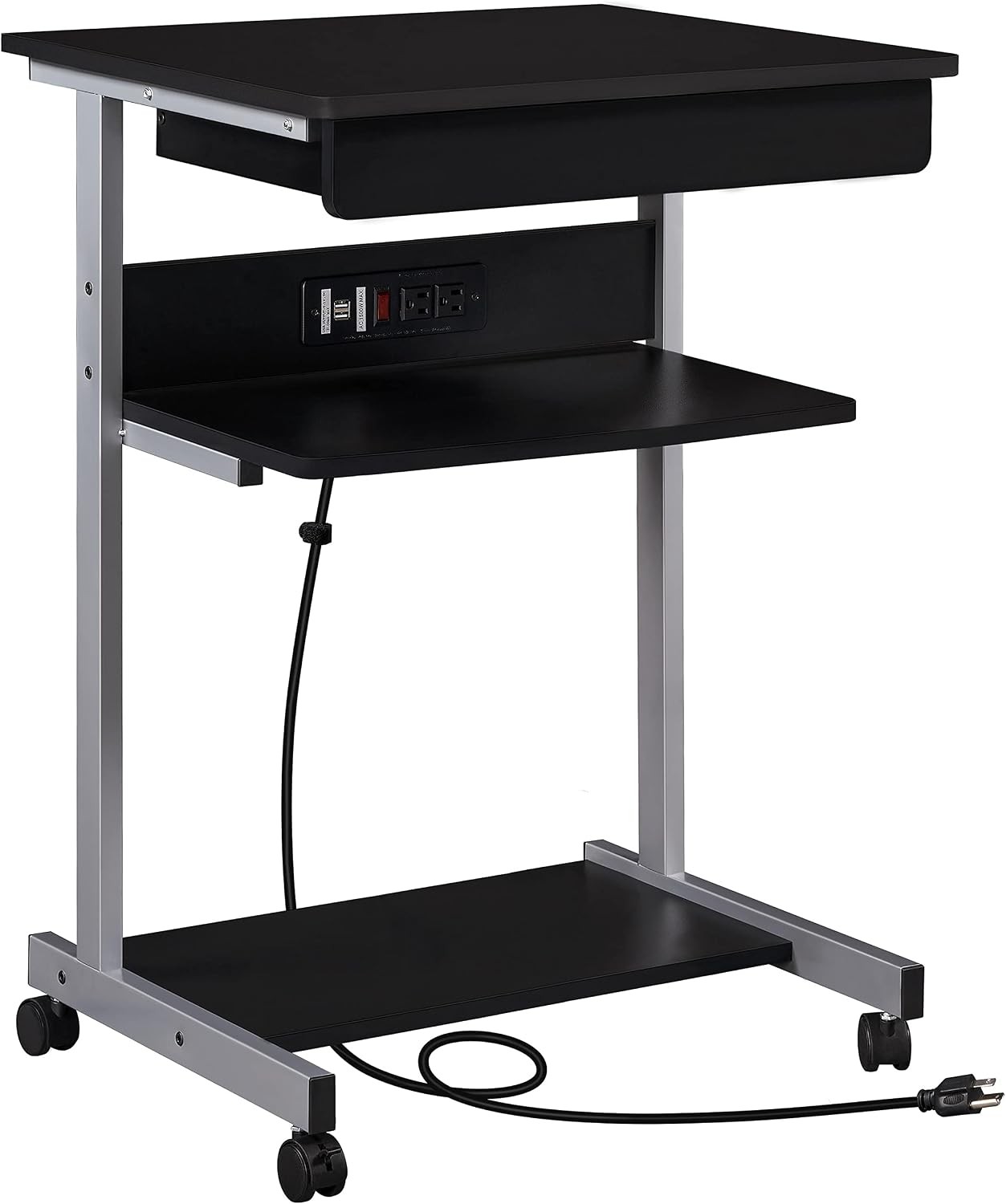 Small Rolling Computer Desk W/ Power Outlet Laptop Cart Black A Small Rolling