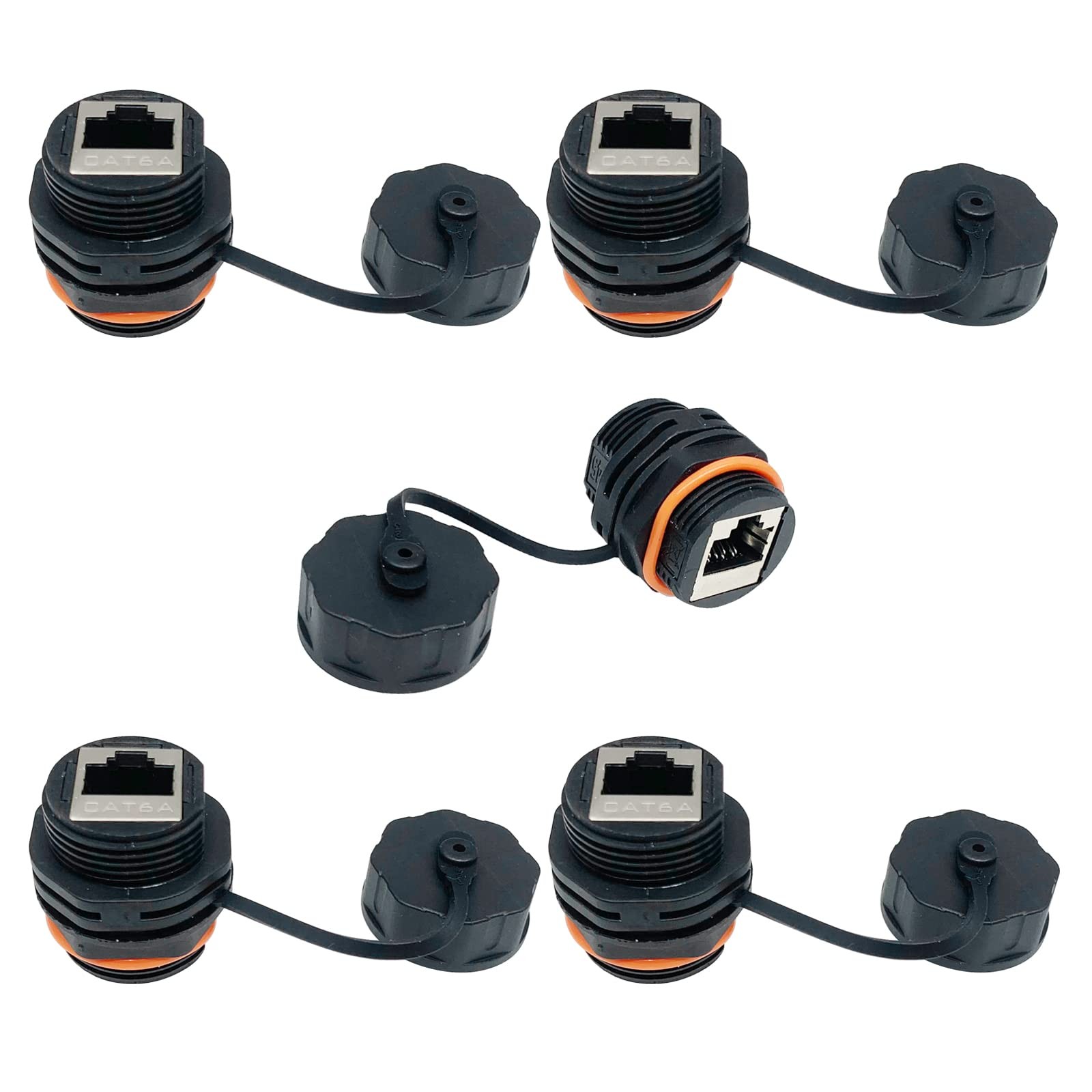 5 PCS Waterproof RJ45 Panel Mount Coupler Shielded CAT6A/6/5E LAN Connector