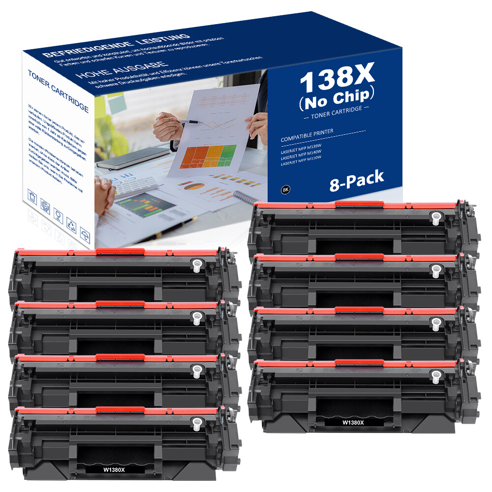 8PK W1380X No Chip Toner Compatible With HP 138X LaserJet Pro 3001dw MFP 3101fdw
