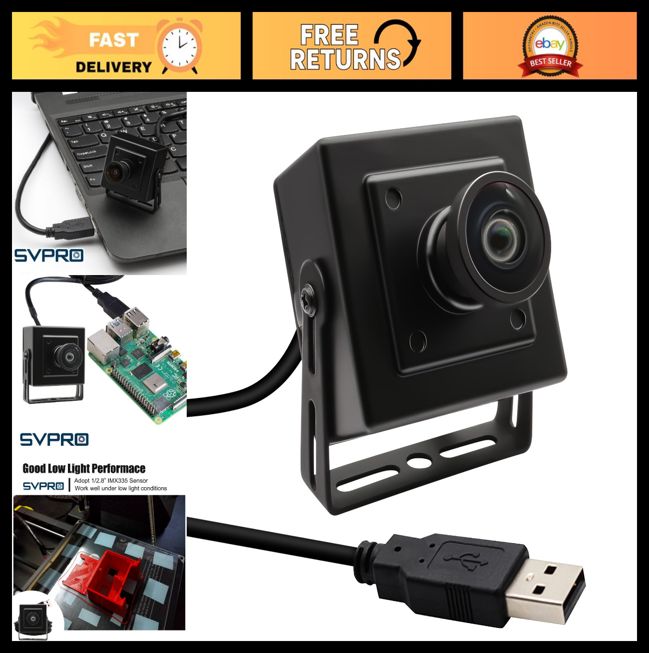 5MP USB Wide Angle Camera 30FPS IMX335 Sensor for Computer, 3D Printer, Laser En