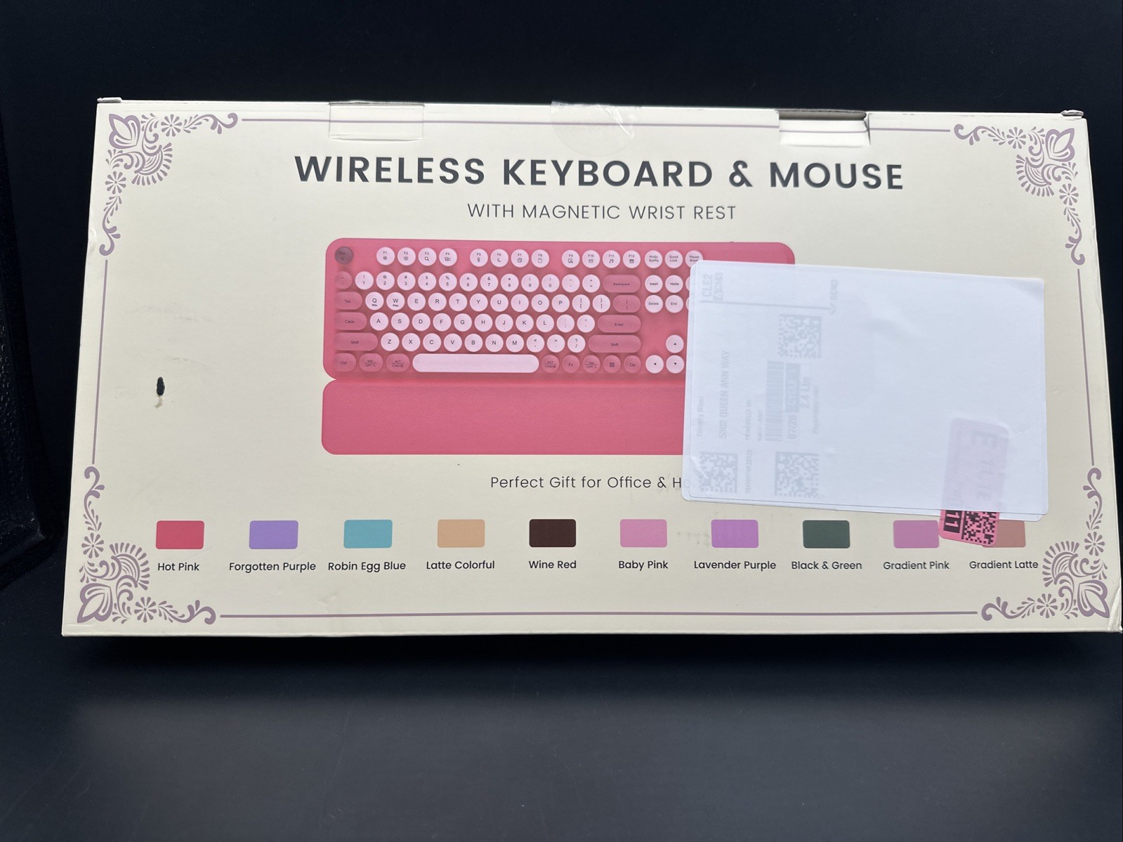 Pink Wireless Keyboard Mouse Combo Retro Typewriter Round Keys Wrist Rest