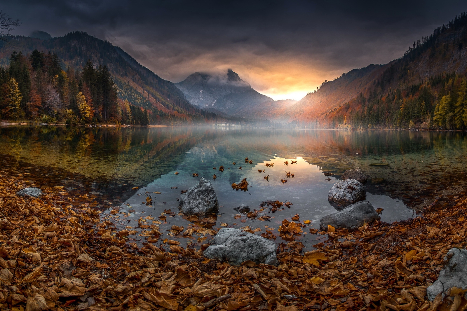Landscape fall sunlight leaves nature mountains Custom Gaming Mat Desk