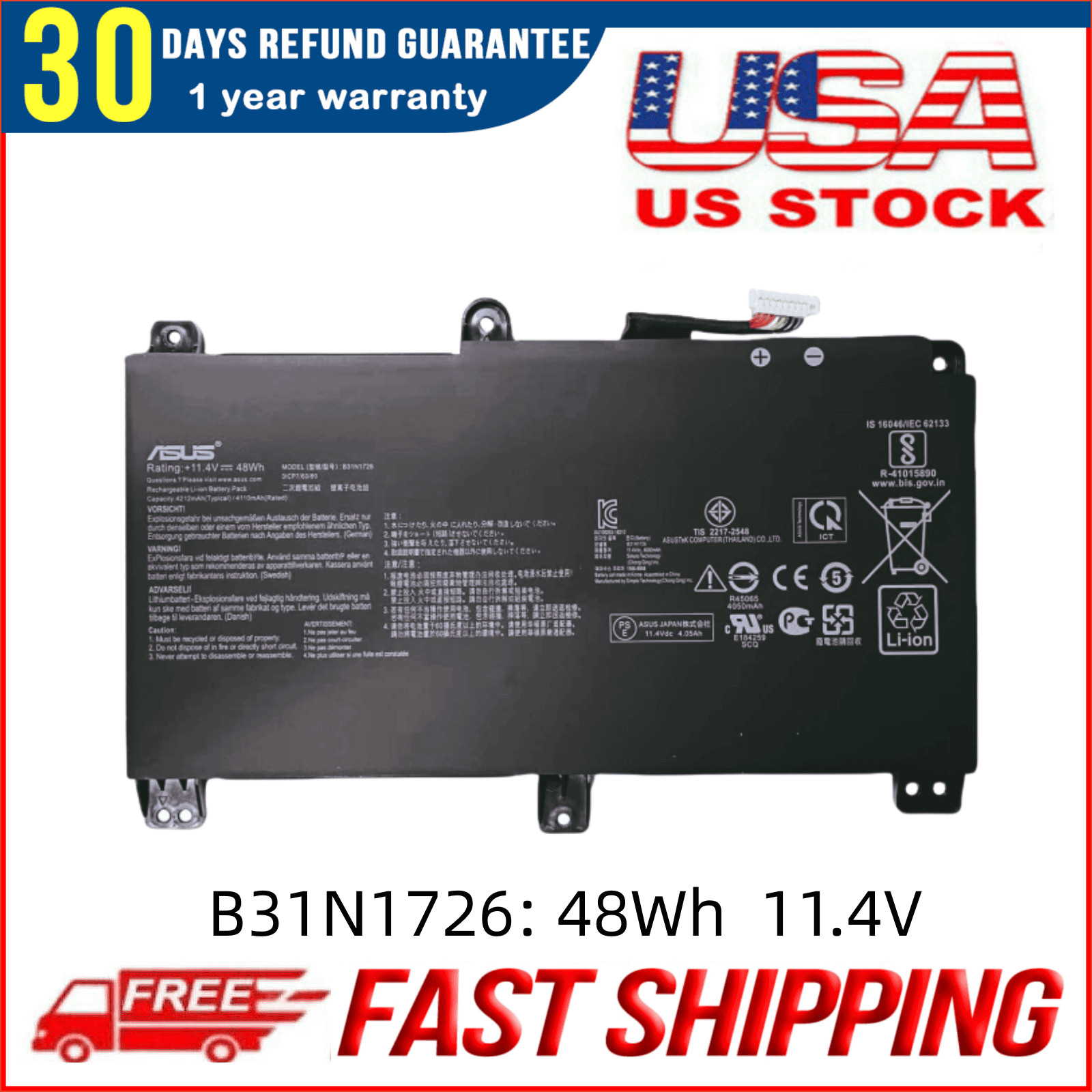 New Genuine B31N1726 Battery For ASUS ROG Strix G15 G512 G512LI G531 G531G FX86