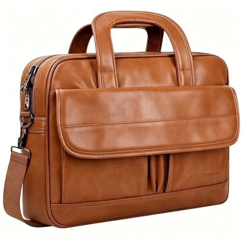 Versatile Leather Briefcase for Men - 15.6 Inch Laptop Bag with Multiple Pockets