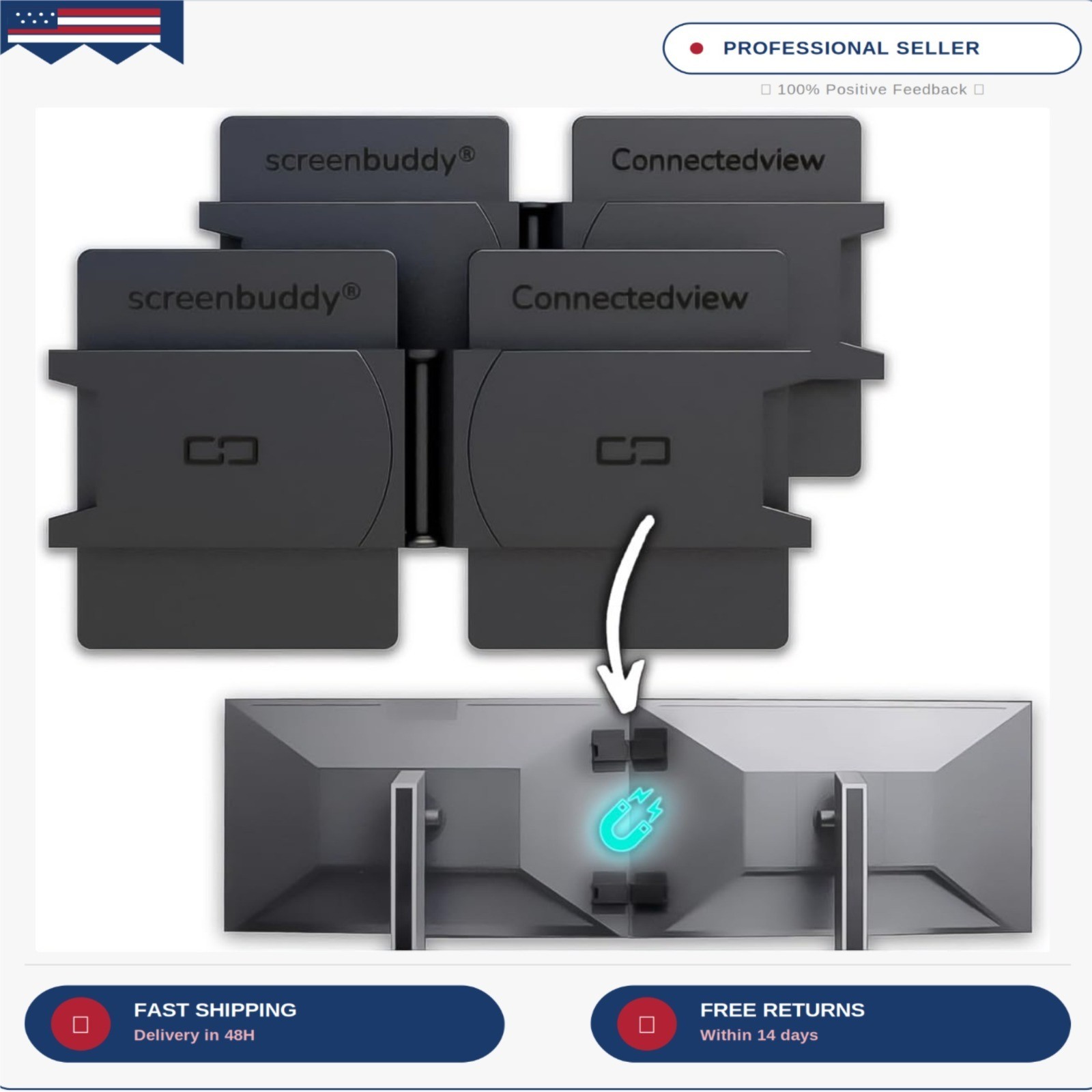 screenbuddy Set of 2, Magnetic Connection for Your Screens, Suitable for All Com