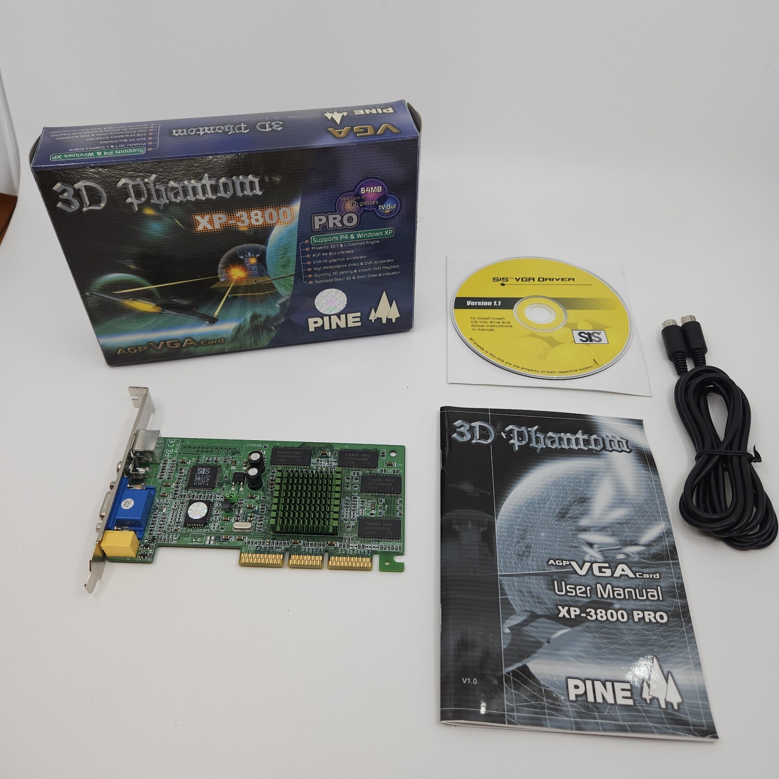 Vintage Pine Xp-3800 Pro 64MB AGP 3D Phantom VGA Graphics Card -Complete- Tested