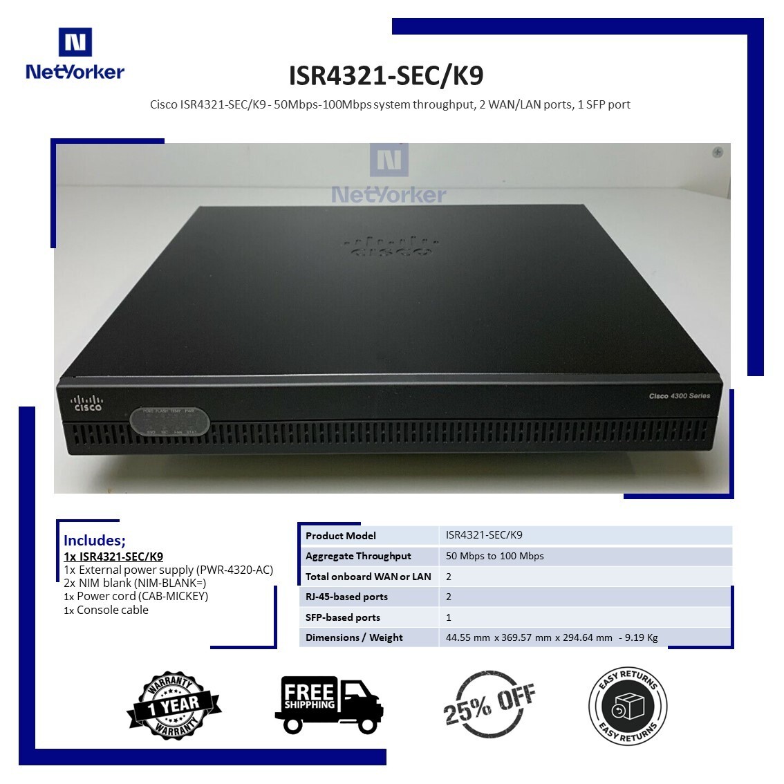 Cisco ISR4321-SEC/K9 - Gigabit Voice Security Router - Same Day Shipping
