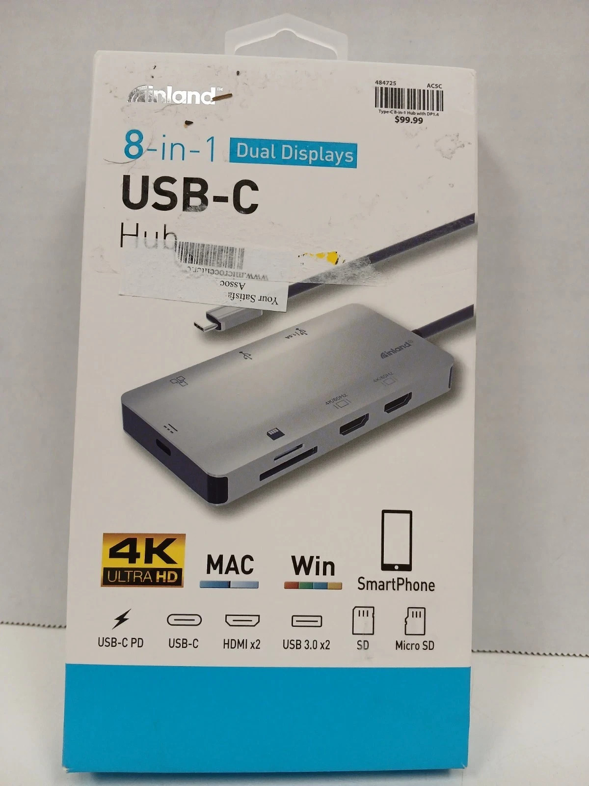 Inland 8-in-1 Dual Display USB-C Hub