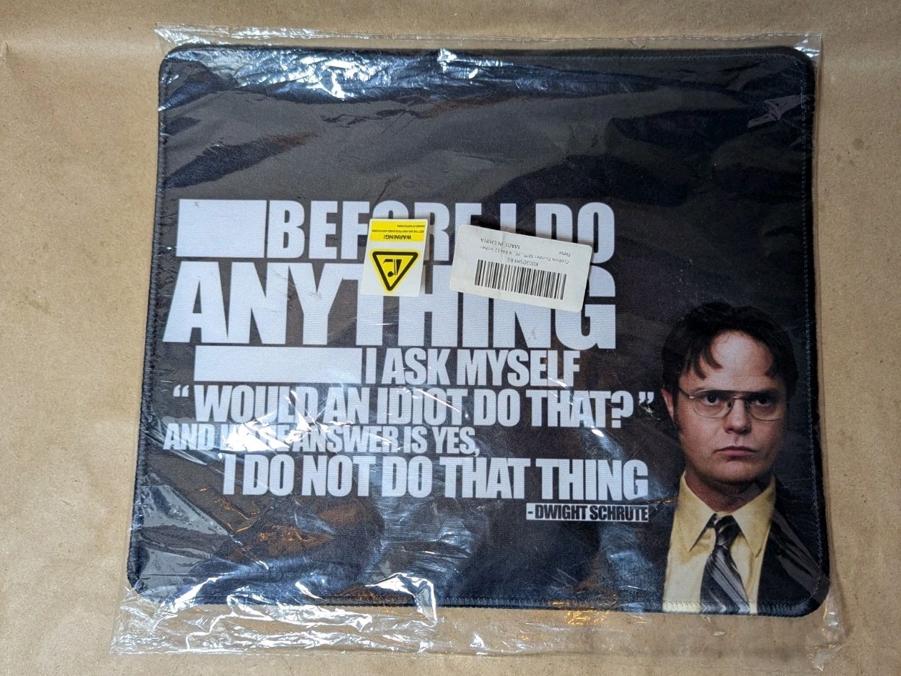 Mouse Pad- The Office- Dwight Schrute- "Idiot Quote"- 9.84"x 12"- See Photos 