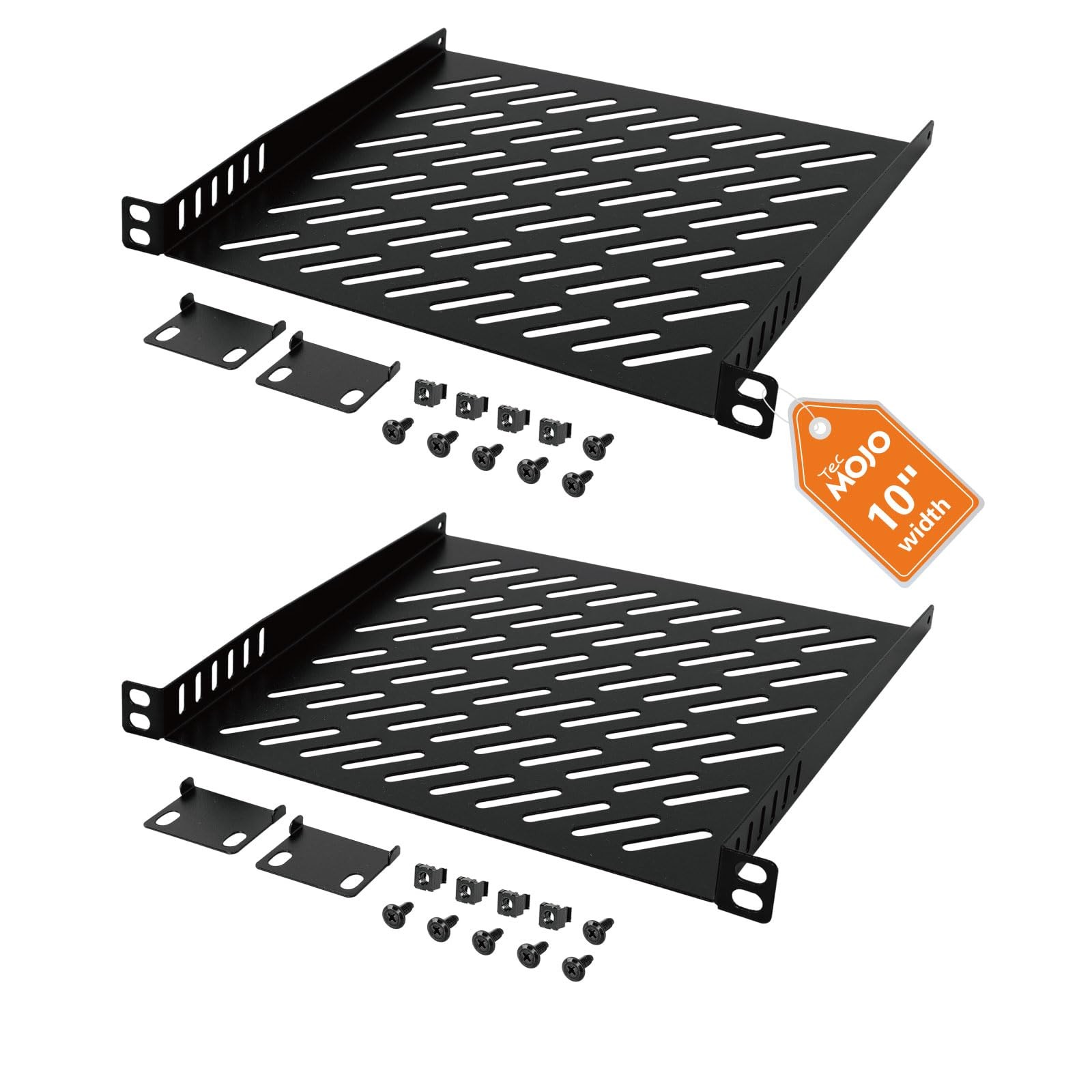 2 PCS Black 0.5U Rack Mount Shelf 10 Inch Server Rack 7.87 Inch Deep Vented