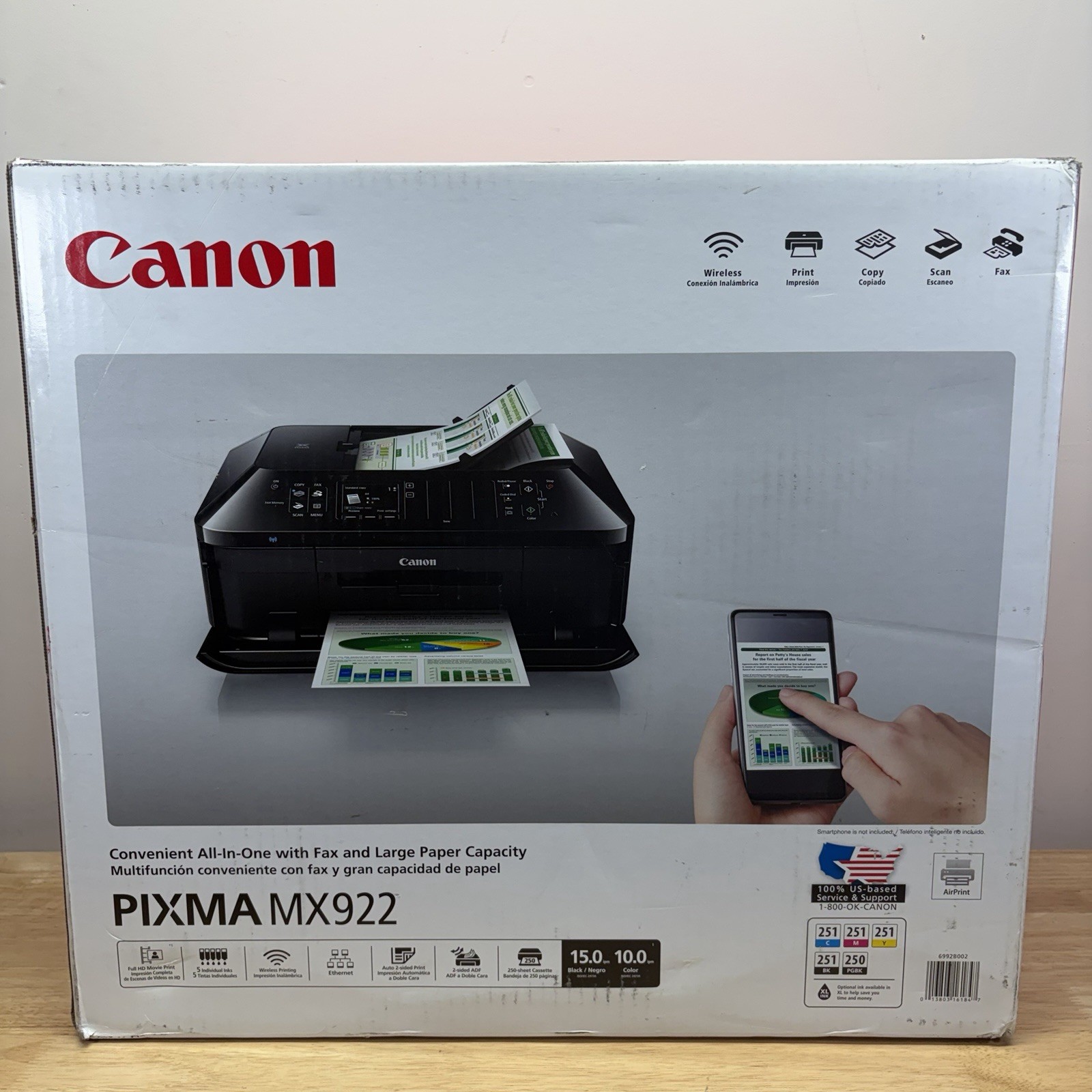Canon PIXMA MX922 Wireless All-In-One Inkjet Color Printer AirPrint New Sealed