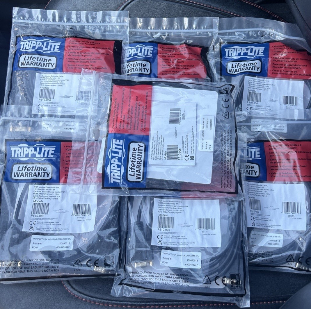 Tripp Lite VGA/SVGA HD15 Monitor Extension Cable 6ft New Lot Of 7pk