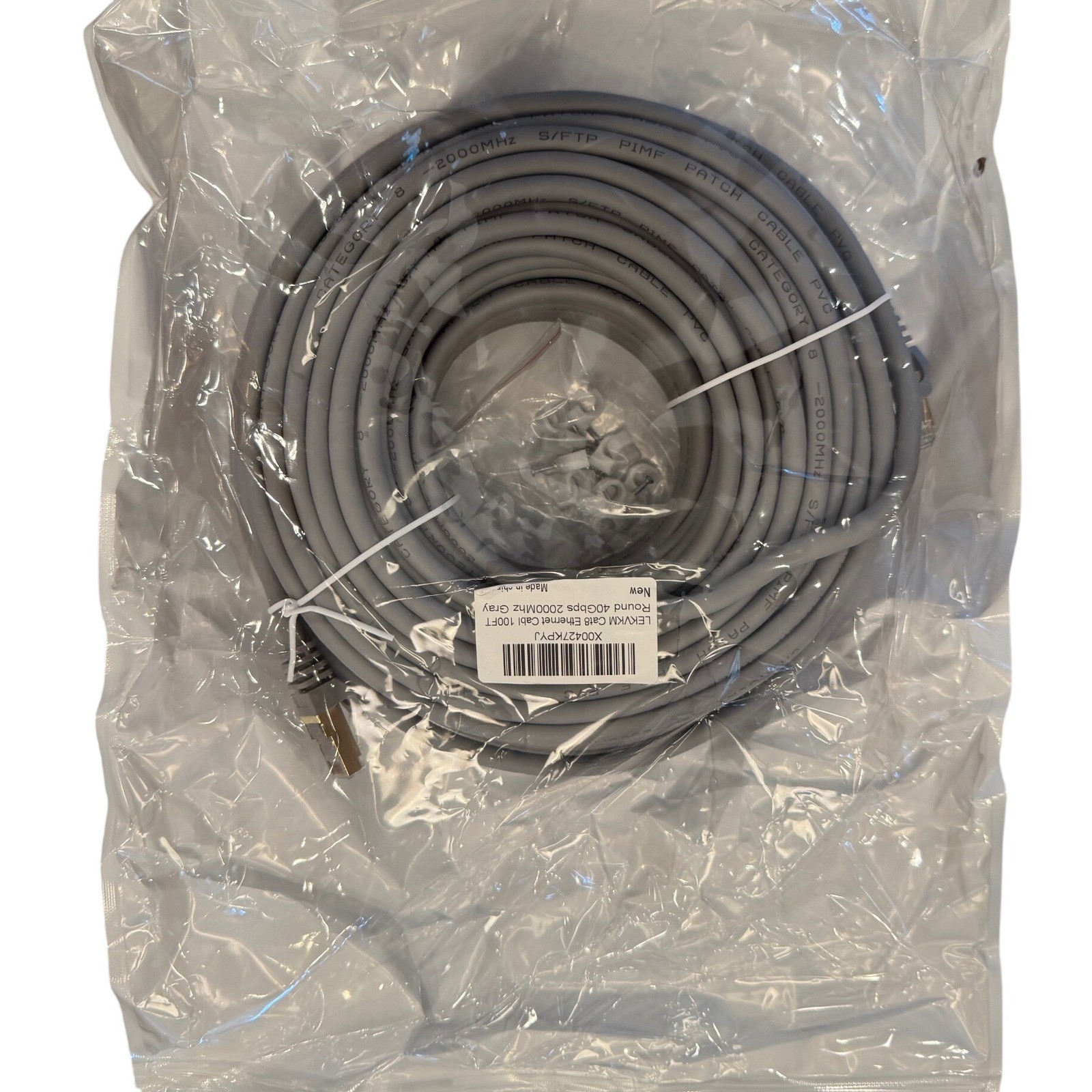 LEKVKM Cat8 Ethernet Cable 100ft 40Gbps 2000MHz Shielded S/FTP RJ45 LAN Gray