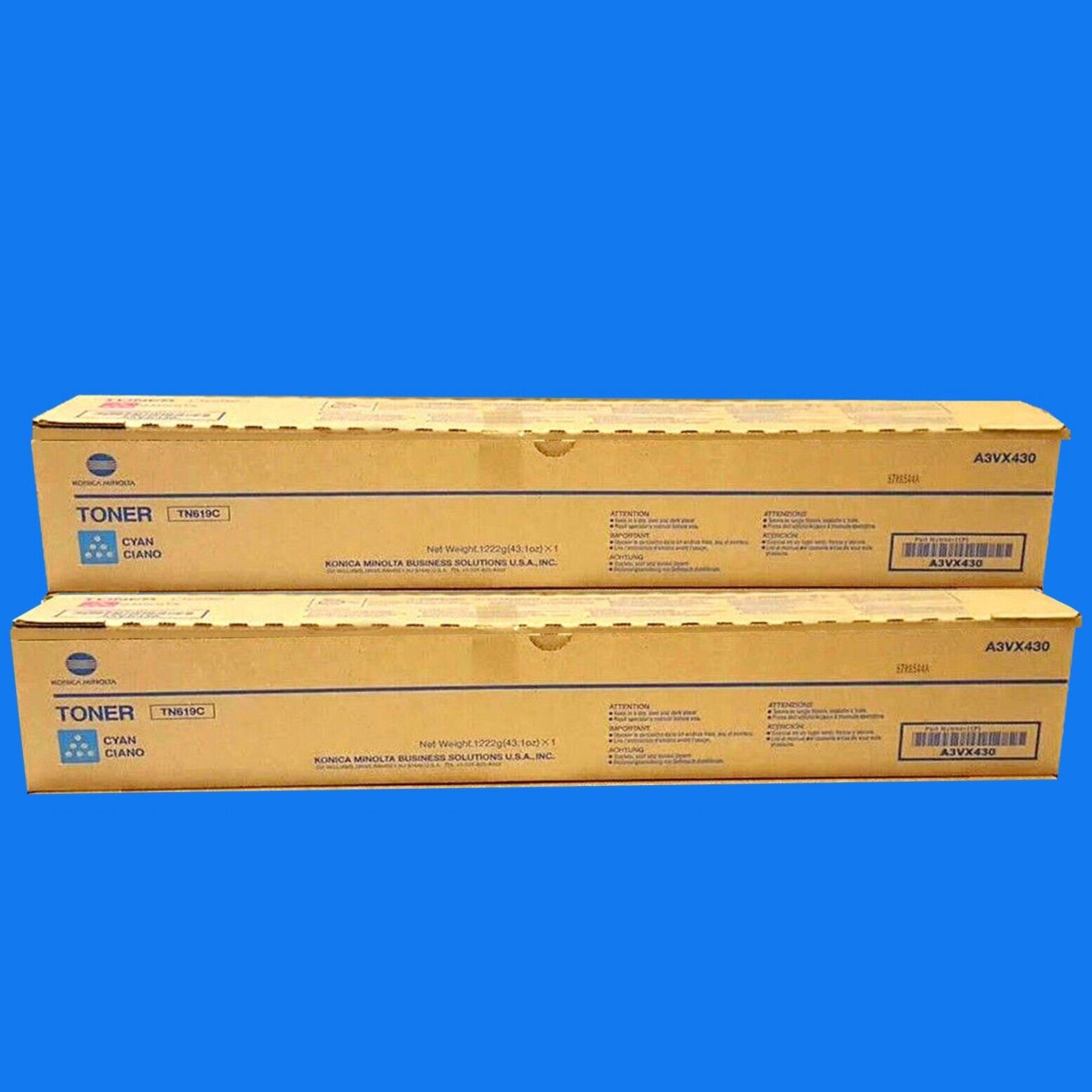 Konica Minolta TN619 2x Cyan Toner Set TN619C A3VX430 C1060 C1070 C1070C 2Pak