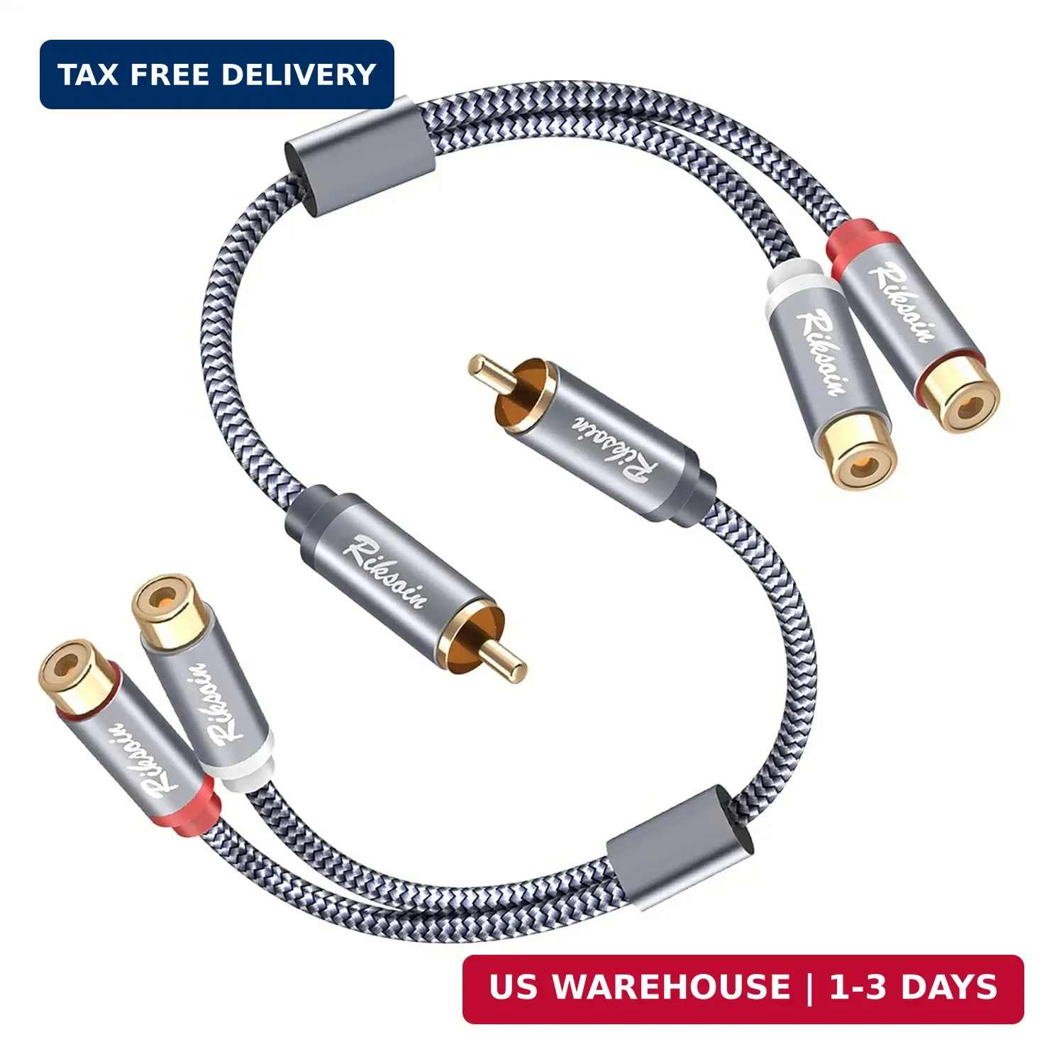 RCA Splitter Cable, 2-Pack Nylon Braided RCA Y Adapter - 1 Male 2 Female Audio C