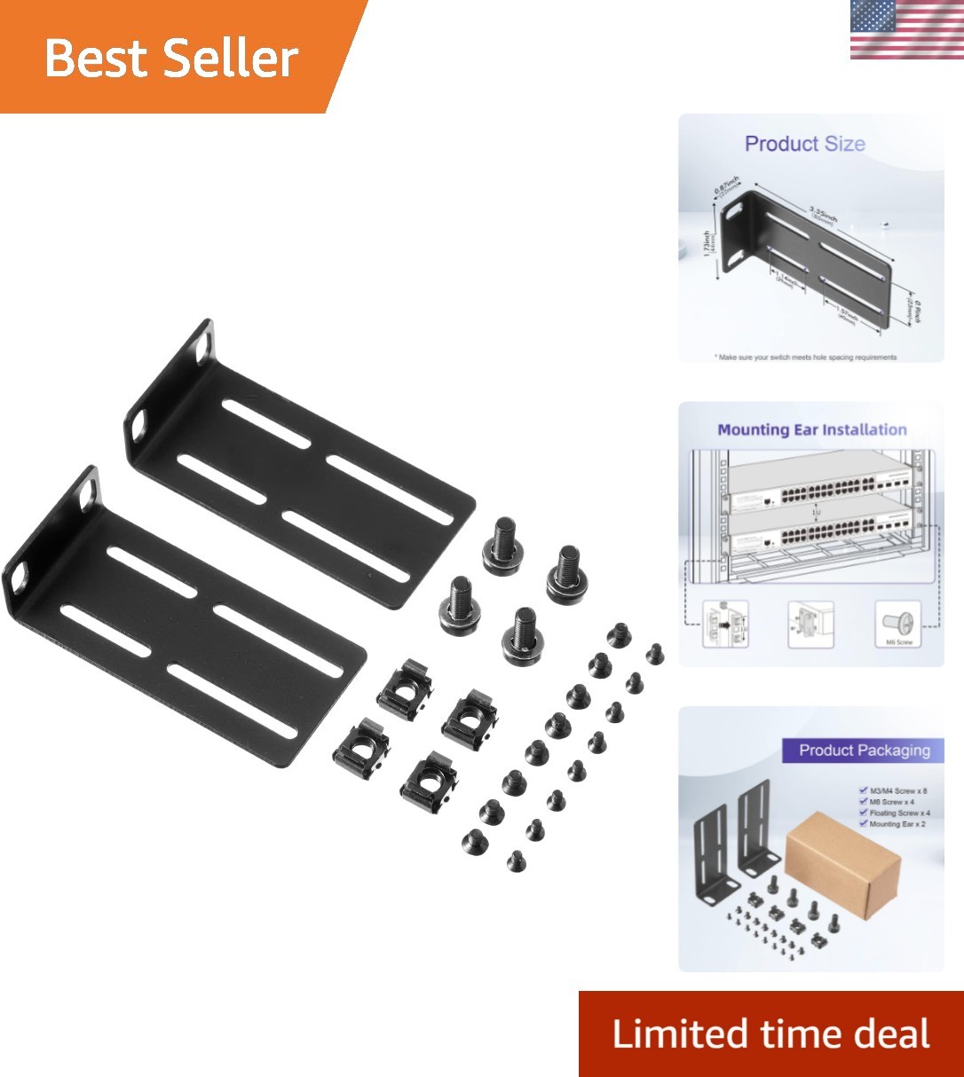 Lightweight 19-Inch Rack Mount Kit for HP and Aruba Switches - Easy Install