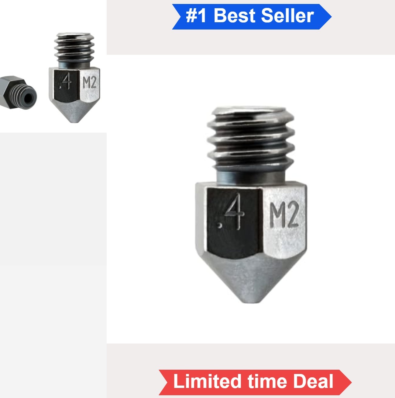 3D Printer Nozzle 0.4mm M2 Hardened High Speed Steel Nickel Plated MK8 Extruder