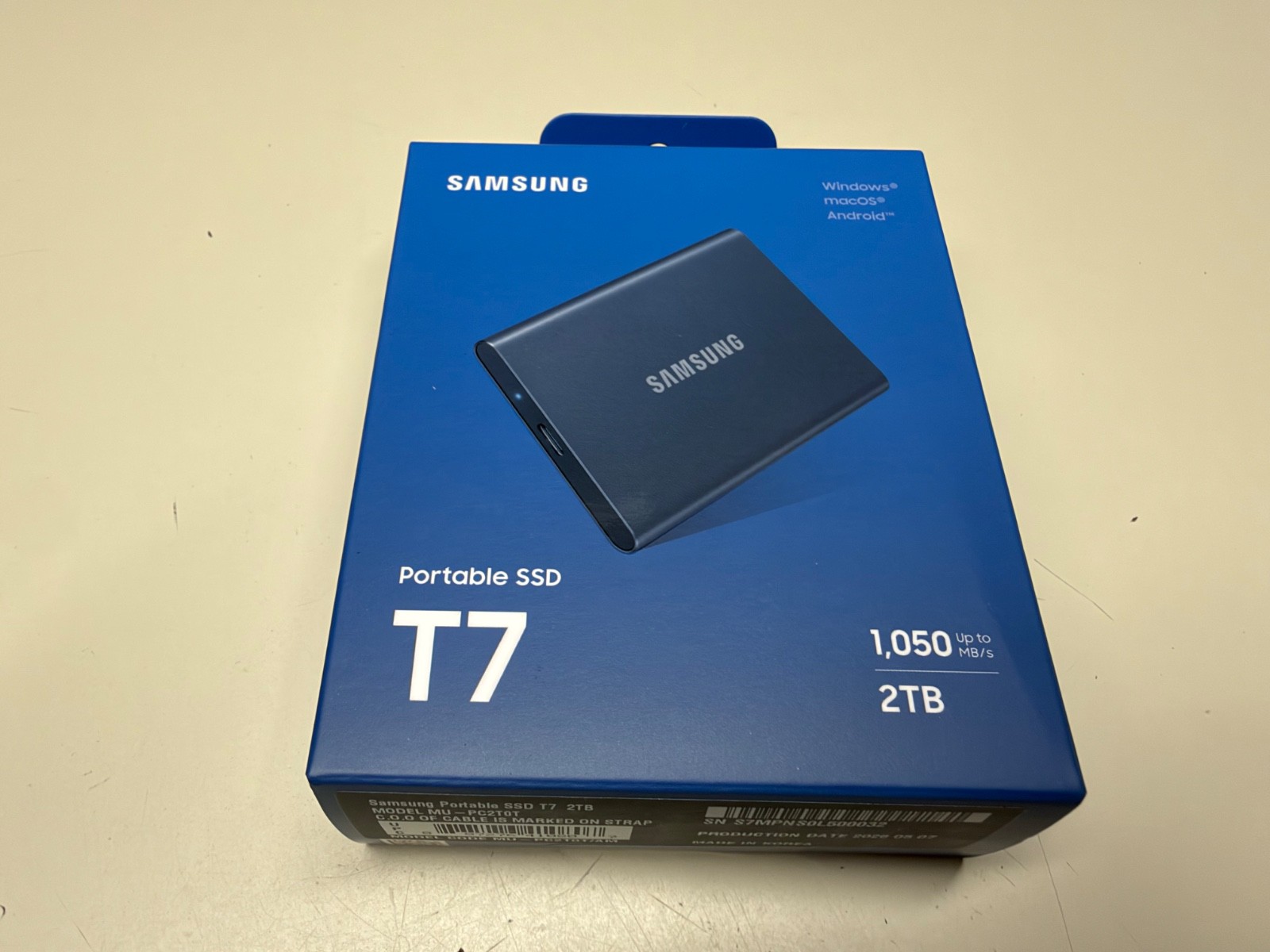 NEW SAMSUNG T7 2TB PORTABLE SSD 1050MB/s WINDOWS MAC ANDROID MU-PC2T0T/AM GEN 2