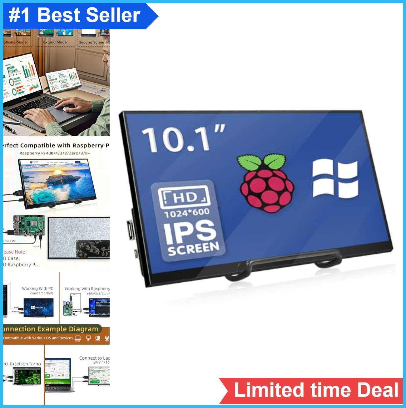 10.1 Inch HDMI Monitor 1024x600 IPS Screen Raspberry Pi Zero Laptop Secondary