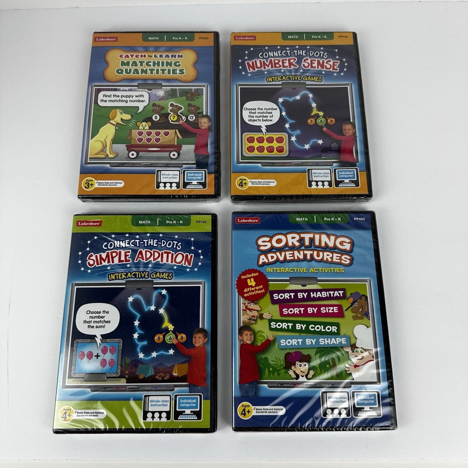 Lot of 4 Lakeshore Interactive MATH  Learning Pre-K -K Games DVD s  NEW