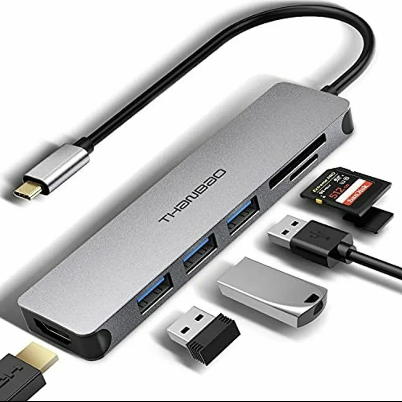 Thanbao USB C Hub Multiport Adapter 7 in 1 Portable Aluminum with 4K HDMI.